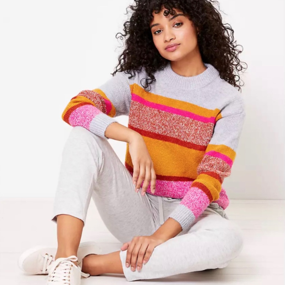 LOFT Lou & Grey Pink/Gold/Gray Multi Stripe Sweater Size XS